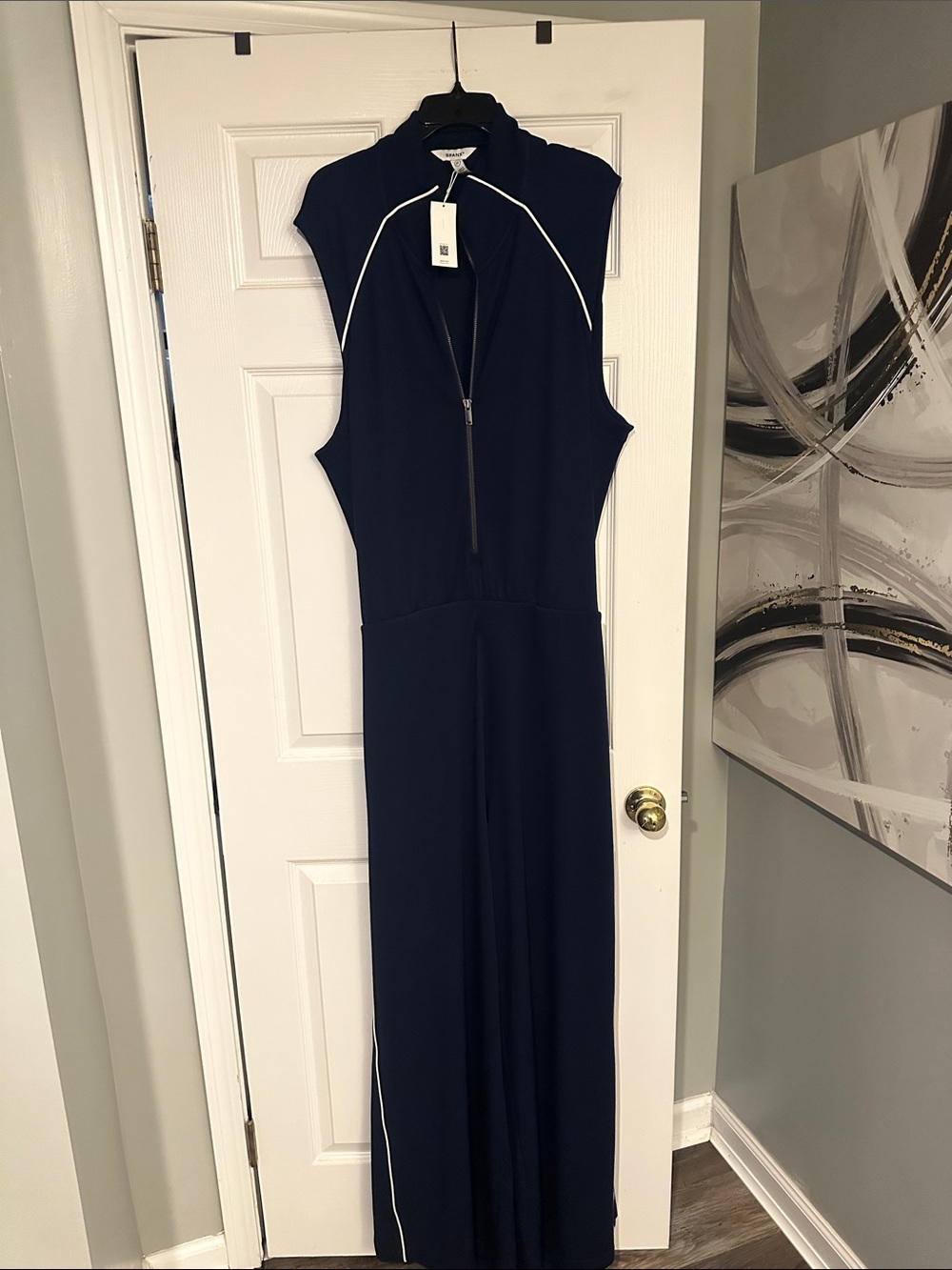 SPANX Navy Sleeveless Jumpsuit with White Piping